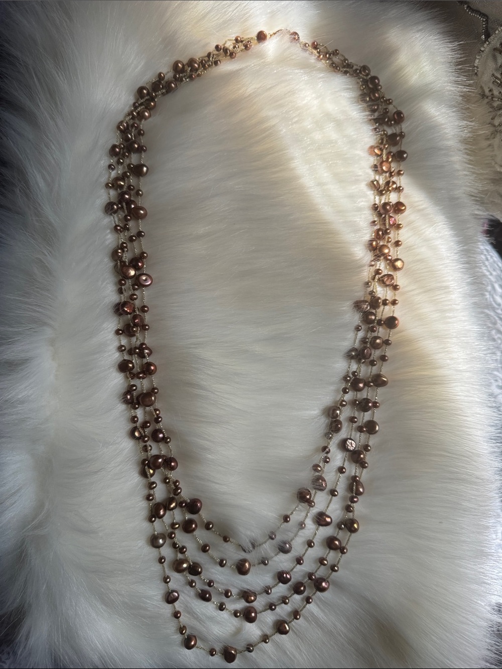 Multi-Strand Rose Gold Pearl Necklace - Women Jewelry 14K  lock